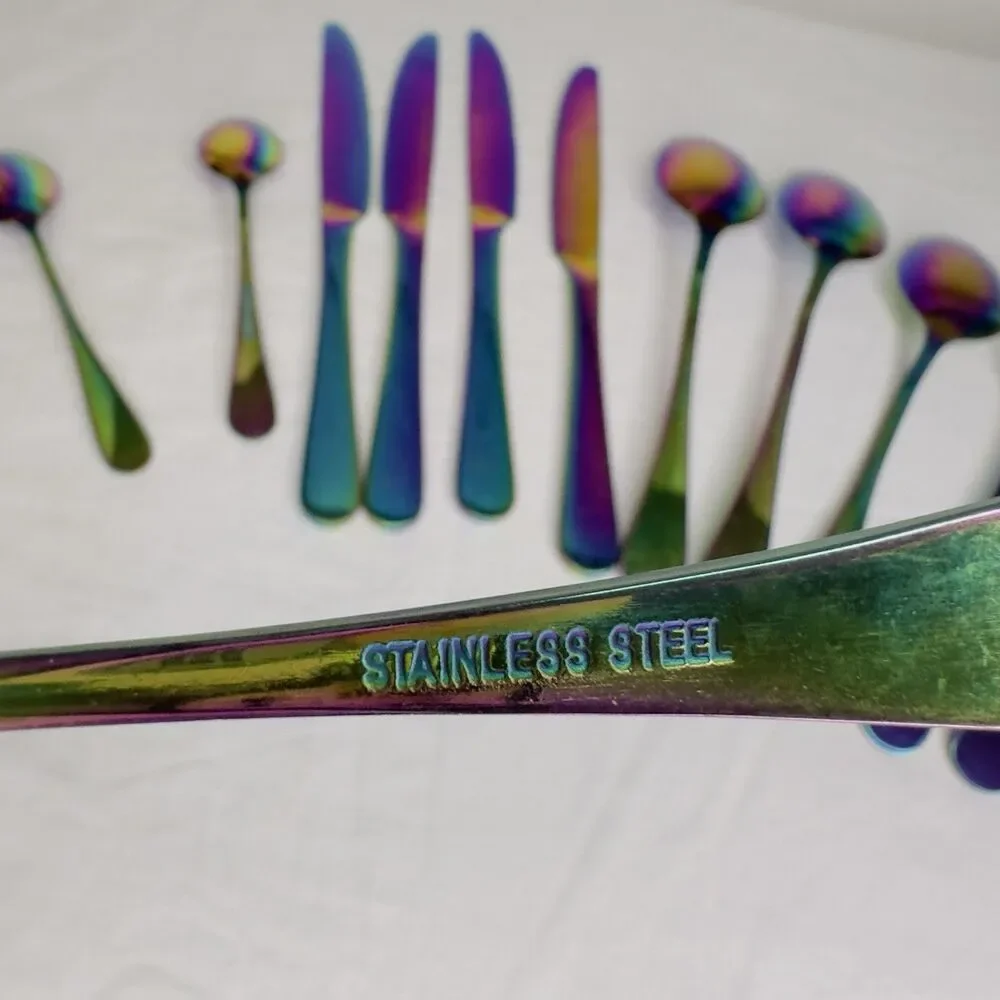 14 Pieces Byram Pattern Flatware Cambridge Rainbow‎ Mirror Titanium Plated